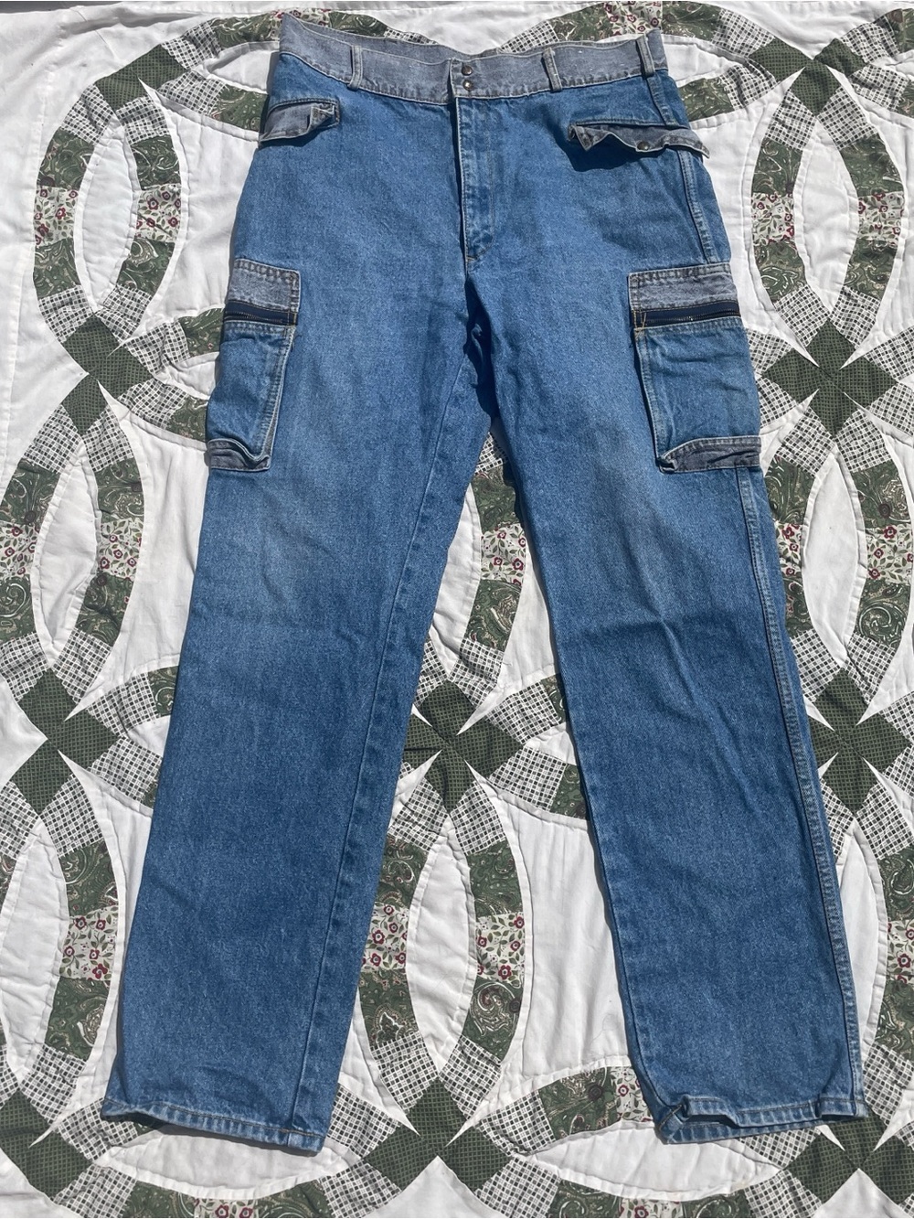 VTG Jordache Two Tone Straight Leg Carpenter Jeans Cargo Pants Size 33 Cotton